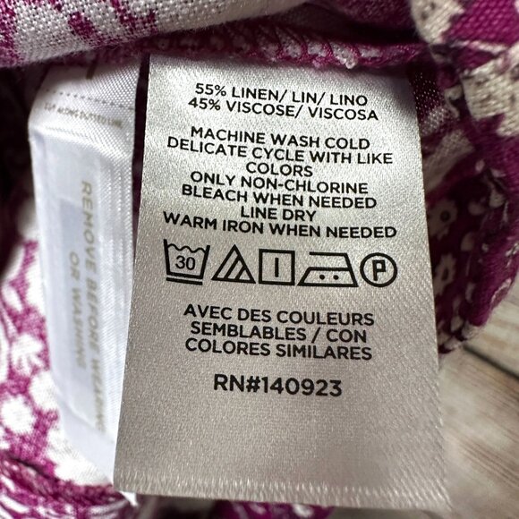 LOFT Petites 2P Floral A-Line Skirt Purple White Linen Blend Midi Slit Side - Picture 8 of 8